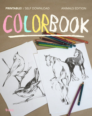 Printable Color book / Instant download / Animals edition